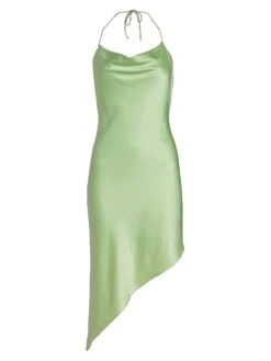 Alice + Olivia Harmony Asymmetric Satin Slip Dress