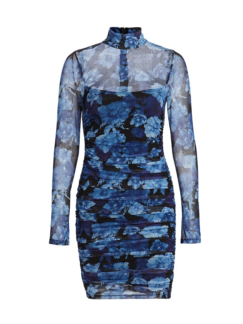 Alice + Olivia Delora Floral Mesh Turtleneck Minidress