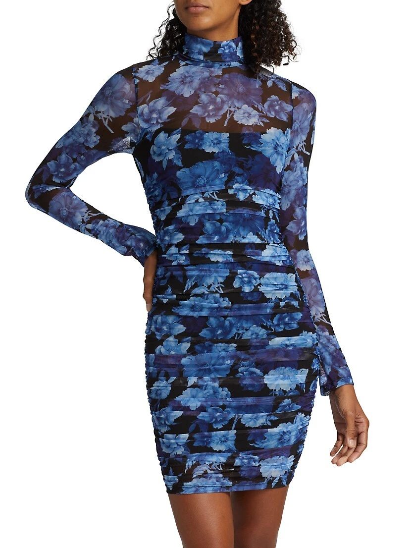 Alice + Olivia Delora Floral Mesh Turtleneck Minidress - Image 3