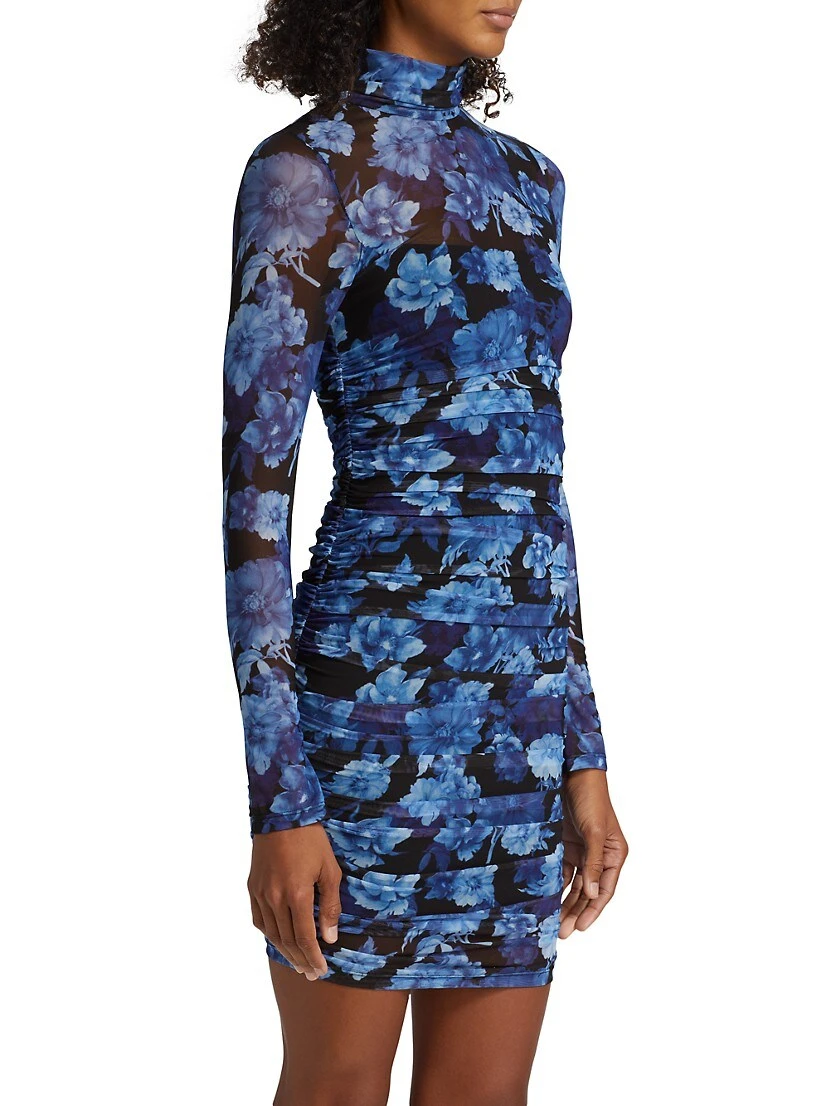 Alice + Olivia Delora Floral Mesh Turtleneck Minidress - Image 4