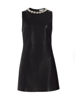 Alice + Olivia Coley Faux-Leather Embellished Minidress