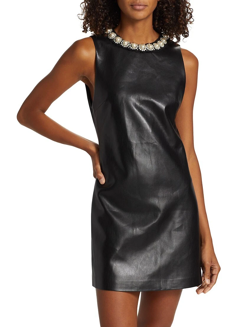 Alice + Olivia Coley Faux-Leather Embellished Minidress - Image 3