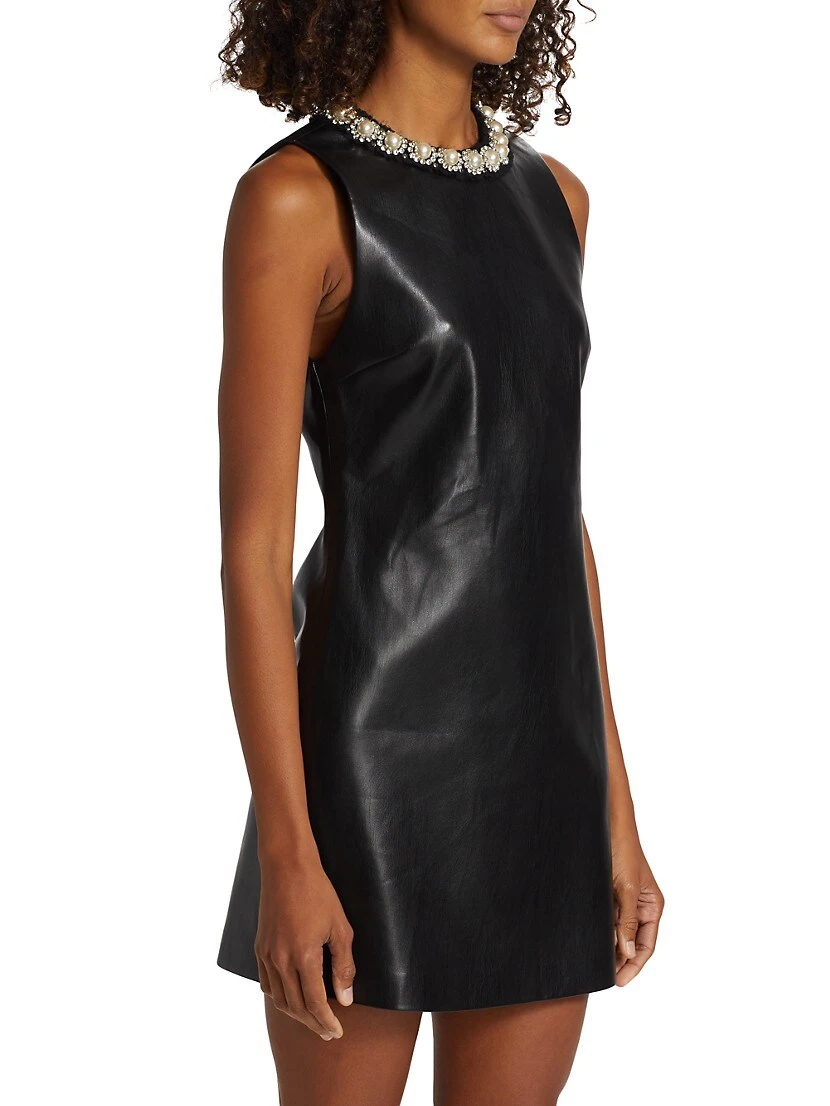 Alice + Olivia Coley Faux-Leather Embellished Minidress - Image 4