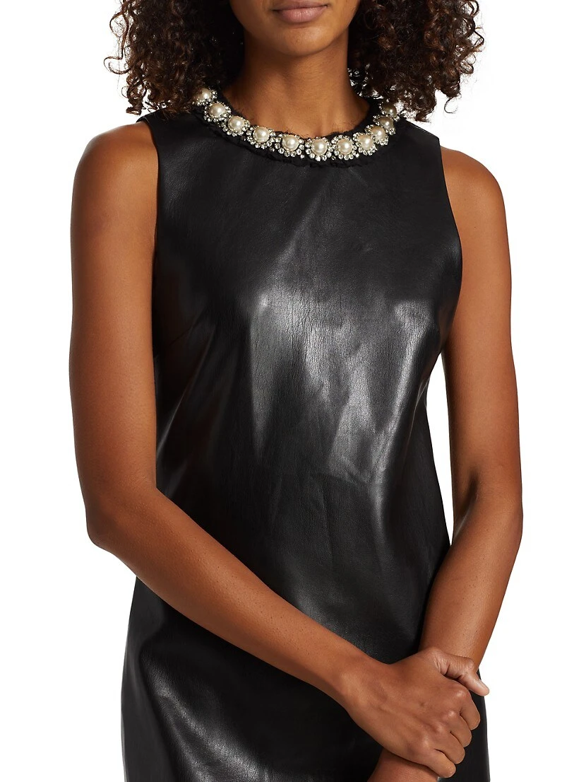 Alice + Olivia Coley Faux-Leather Embellished Minidress - Image 6