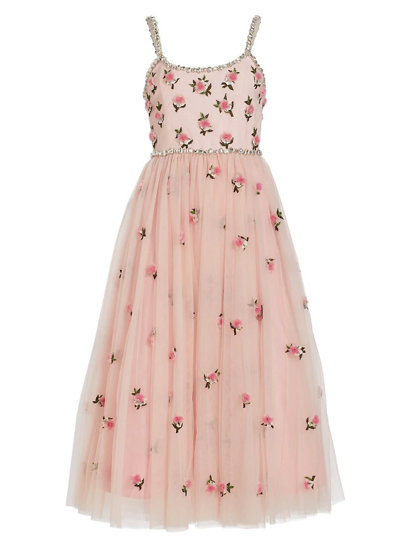 Alice + Olivia Lupita Crystal-Embellished Floral Dress