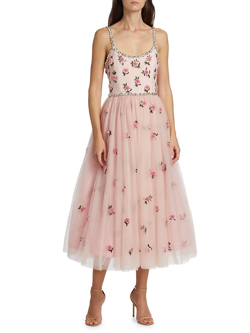 Alice + Olivia Lupita Crystal-Embellished Floral Dress - Image 3