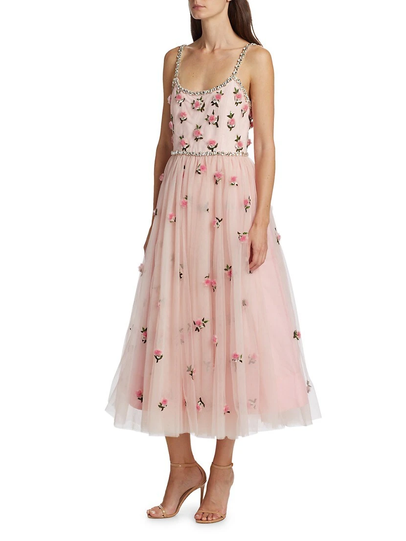Alice + Olivia Lupita Crystal-Embellished Floral Dress - Image 4