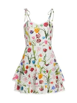 Alice + Olivia Rosette Floral Eyelet Cotton Minidress