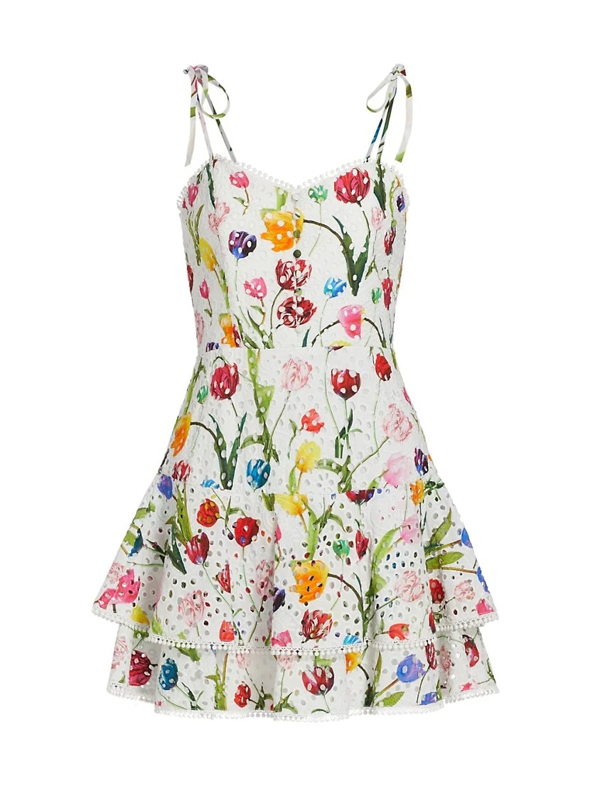 Alice + Olivia Rosette Floral Eyelet Cotton Minidress