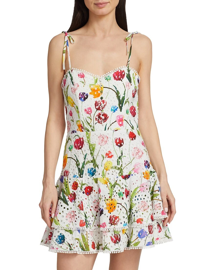 Alice + Olivia Rosette Floral Eyelet Cotton Minidress - Image 3