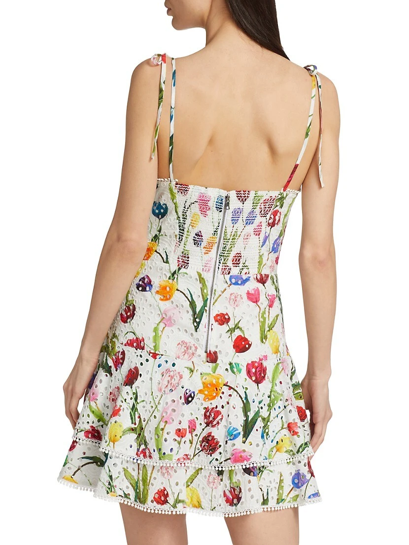 Alice + Olivia Rosette Floral Eyelet Cotton Minidress - Image 5