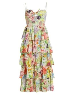 Alice + Olivia Fina Eyelet Floral Midi Dress