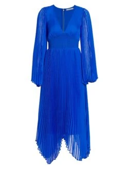 Alice + Olivia Sion Pleated Asymmetric Midi-Dress
