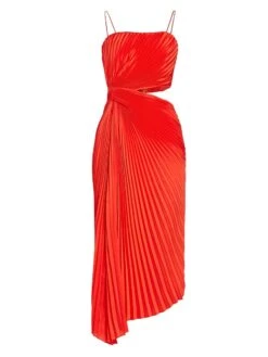 Alice + Olivia Fayeth Pleated Cut-Out Midi-Dress