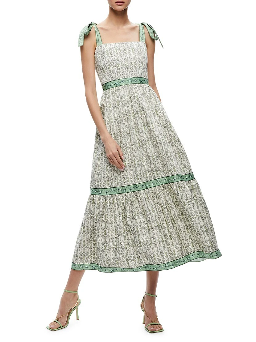 Alice + Olivia Breslin Printed Stretch Cotton Corset Midi-Dress - Image 3