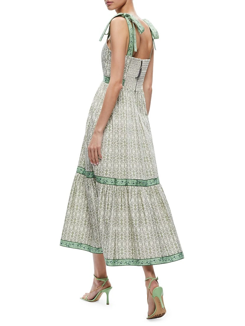 Alice + Olivia Breslin Printed Stretch Cotton Corset Midi-Dress - Image 5