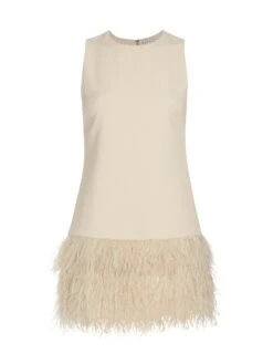 Alice + Olivia Coley Ostrich Feather-Trim Dress
