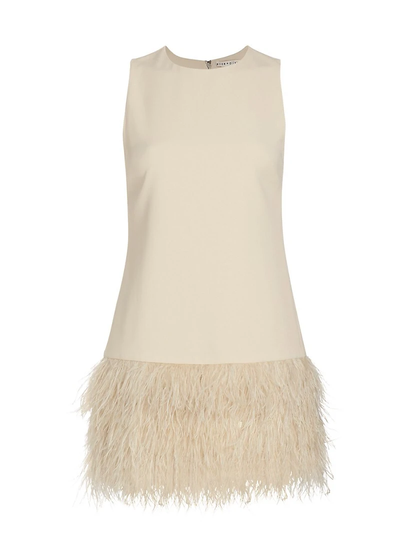 Alice + Olivia Coley Ostrich Feather-Trim Dress