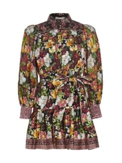 Alice + Olivia Tiffie Floral Pintuck Minidress