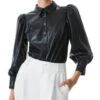 Nadine Puff Sleeve Faux Leather Blouse - Alice And Olivia