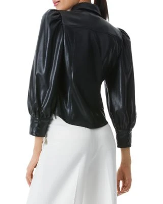 Nadine Puff Sleeve Faux Leather Blouse - Alice And Olivia - Image 2
