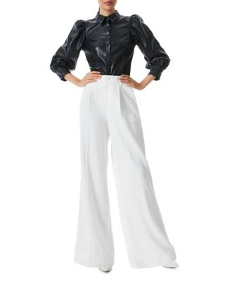 Nadine Puff Sleeve Faux Leather Blouse - Alice And Olivia - Image 3