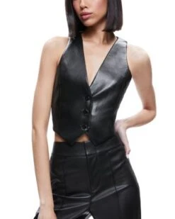 Donna Faux Leather Vest - Alice And Olivia
