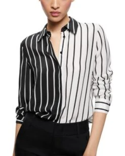 Willa Striped Two Tone Blouse - Alice And Olivia