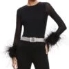 Delaina Feather Trim Mesh Top - Alice And Olivia