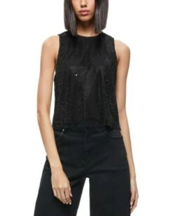 Angelina Embellished Net Tank - Alice And Olivia