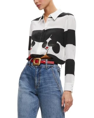 Willa Printed Black & White Top - Alice And Olivia - Image 2