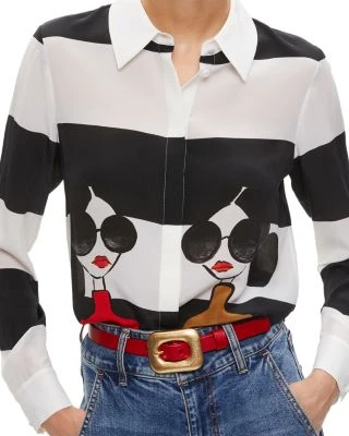 Willa Printed Black & White Top - Alice And Olivia - Image 3