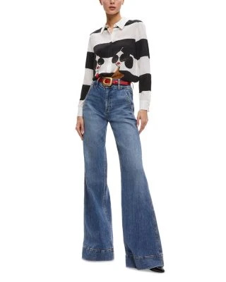 Willa Printed Black & White Top - Alice And Olivia - Image 4