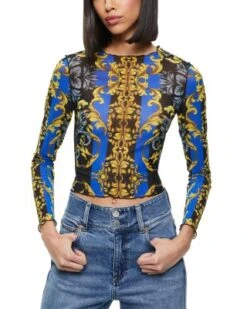 Delaina Mesh Lettuce Trim Cropped Top - Alice And Olivia