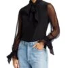 Lloyd Silk Tie Neck Top - Alice And Olivia