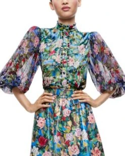 Ilan Ruffled Floral Print Puff Sleeve Top - Alice And Olivia