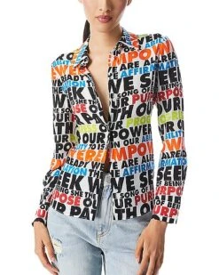 Alice + Olivia Willa Placket Silk Top Women