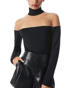 Alice + Olivia Zahra Sheer Panel Turtleneck Top Women