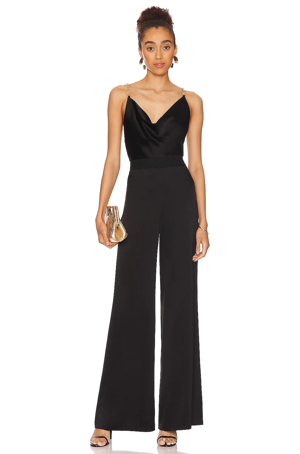 Alice + Olivia Riska Cowl Neck Chain Strap Jumpsuit Black