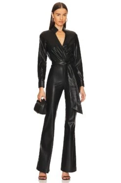 Alice + Olivia Evita Faux Leather Jumpsuit Black