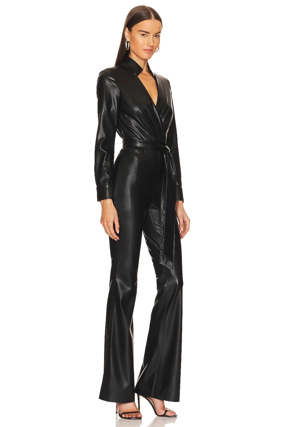 Alice + Olivia Evita Faux Leather Jumpsuit Black - Image 2