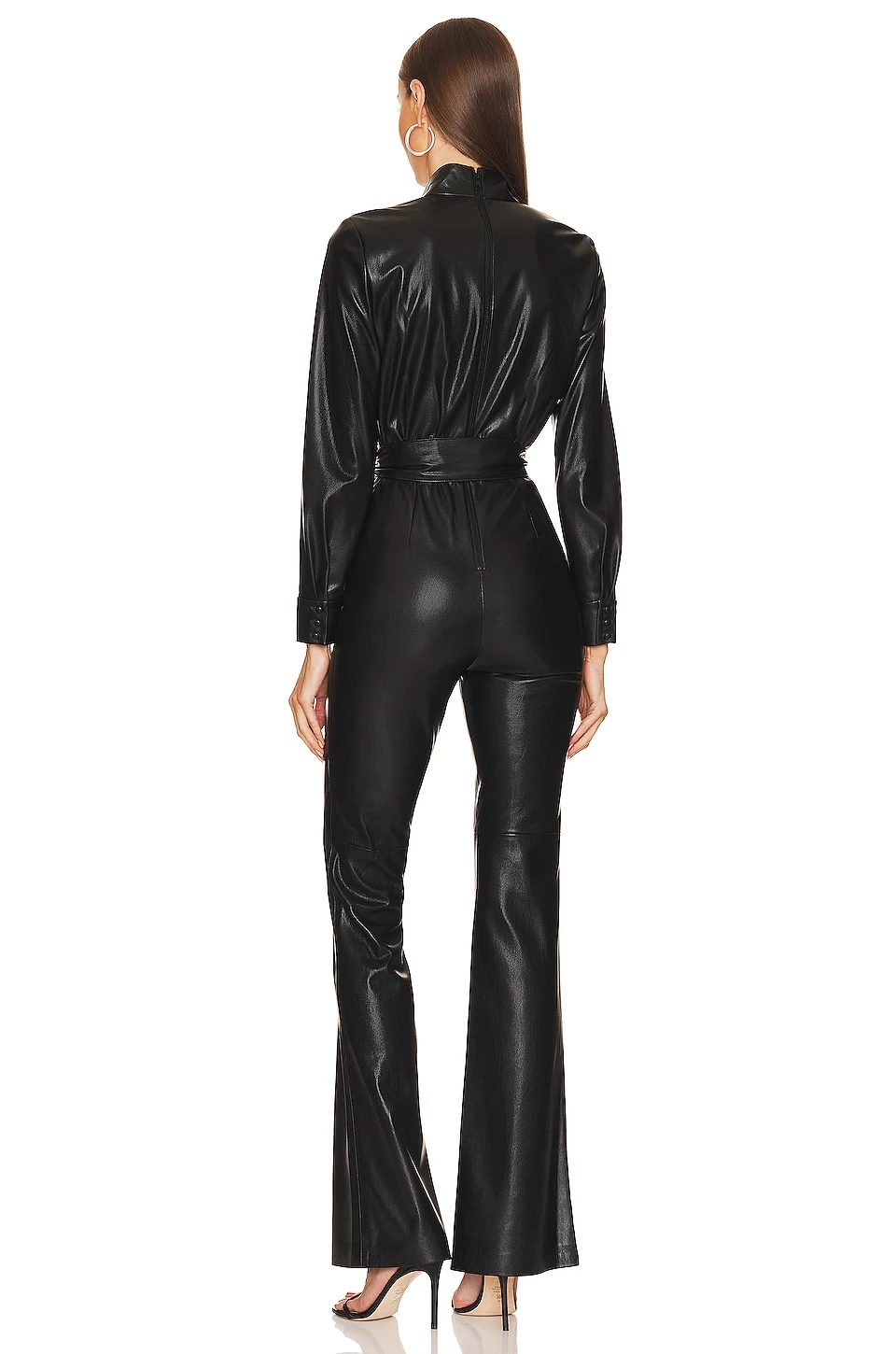Alice + Olivia Evita Faux Leather Jumpsuit Black - Image 3