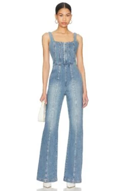 Alice + Olivia Chels Denim Corset Jumpsuit Brea Blue