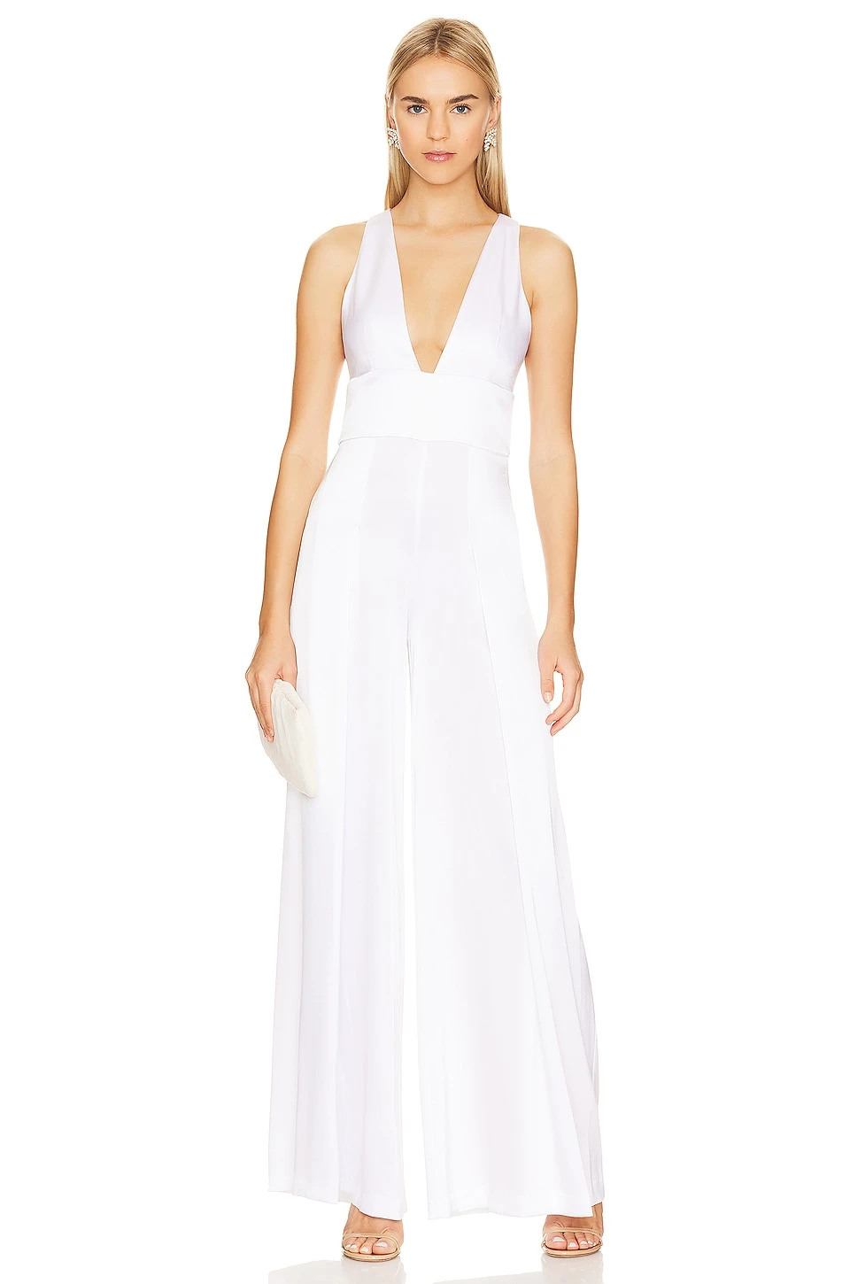 Alice + Olivia Myrtle Low V-neck Wide Jumpsuit White