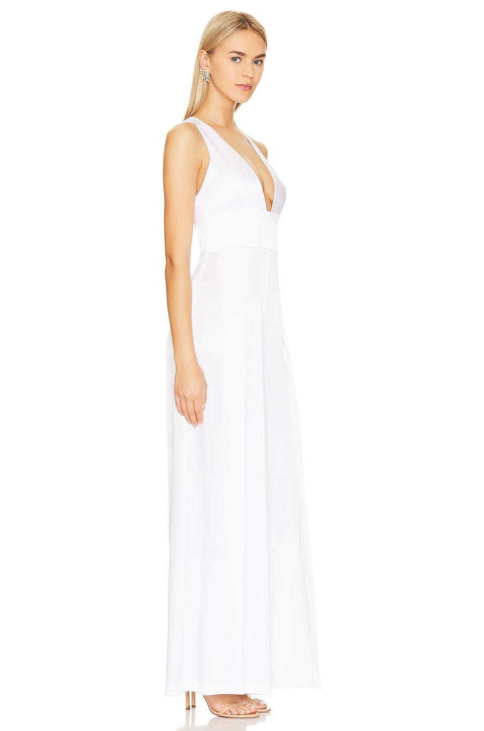 Alice + Olivia Myrtle Low V-neck Wide Jumpsuit White - Image 2