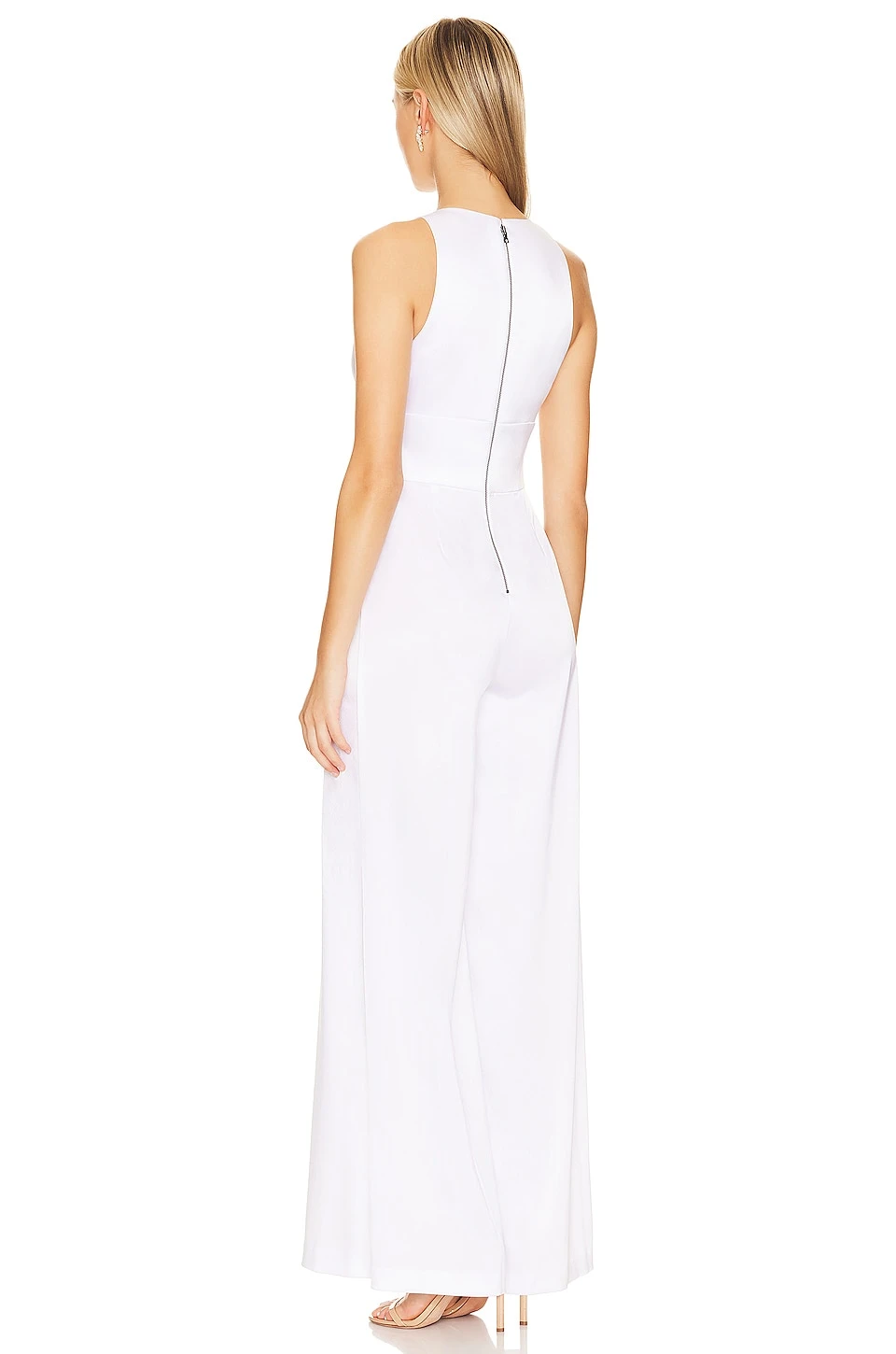 Alice + Olivia Myrtle Low V-neck Wide Jumpsuit White - Image 3
