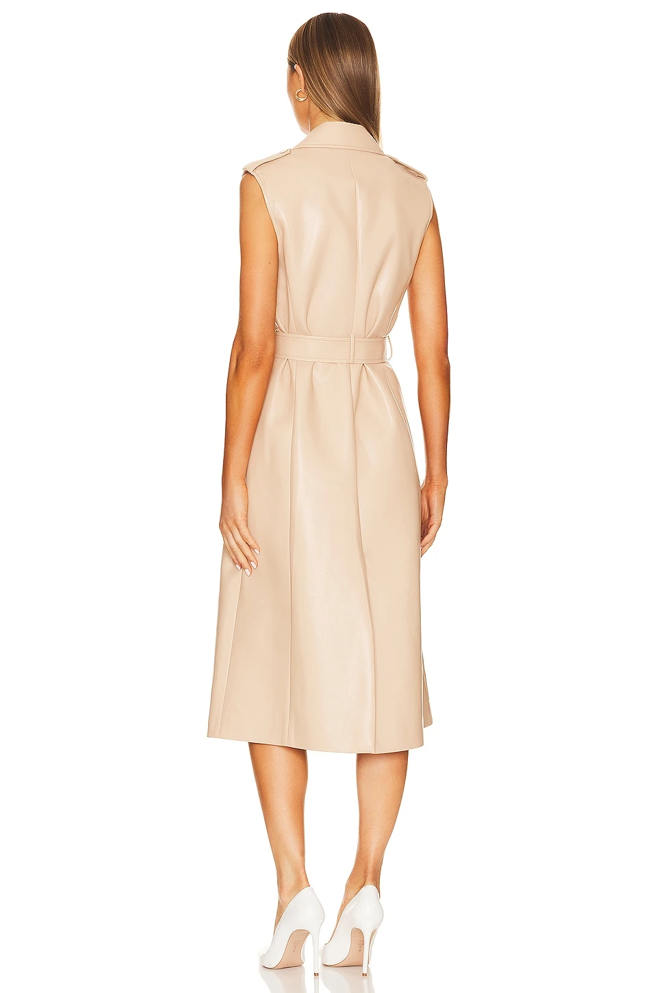 Alice + Olivia Conan Faux Leather Long Vest Belted Dress Almond - Image 3