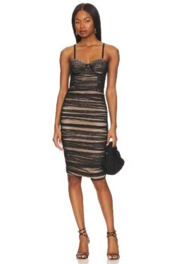 Alice + Olivia Damia Ruched Bustier Midi Dress Black