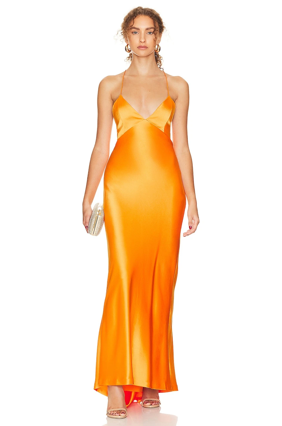 Alice + Olivia Montana V-neck Slip Dress With Train Tangerine