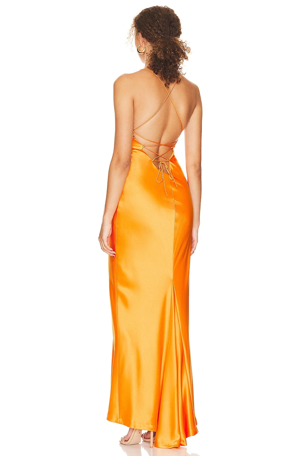Alice + Olivia Montana V-neck Slip Dress With Train Tangerine - Image 3